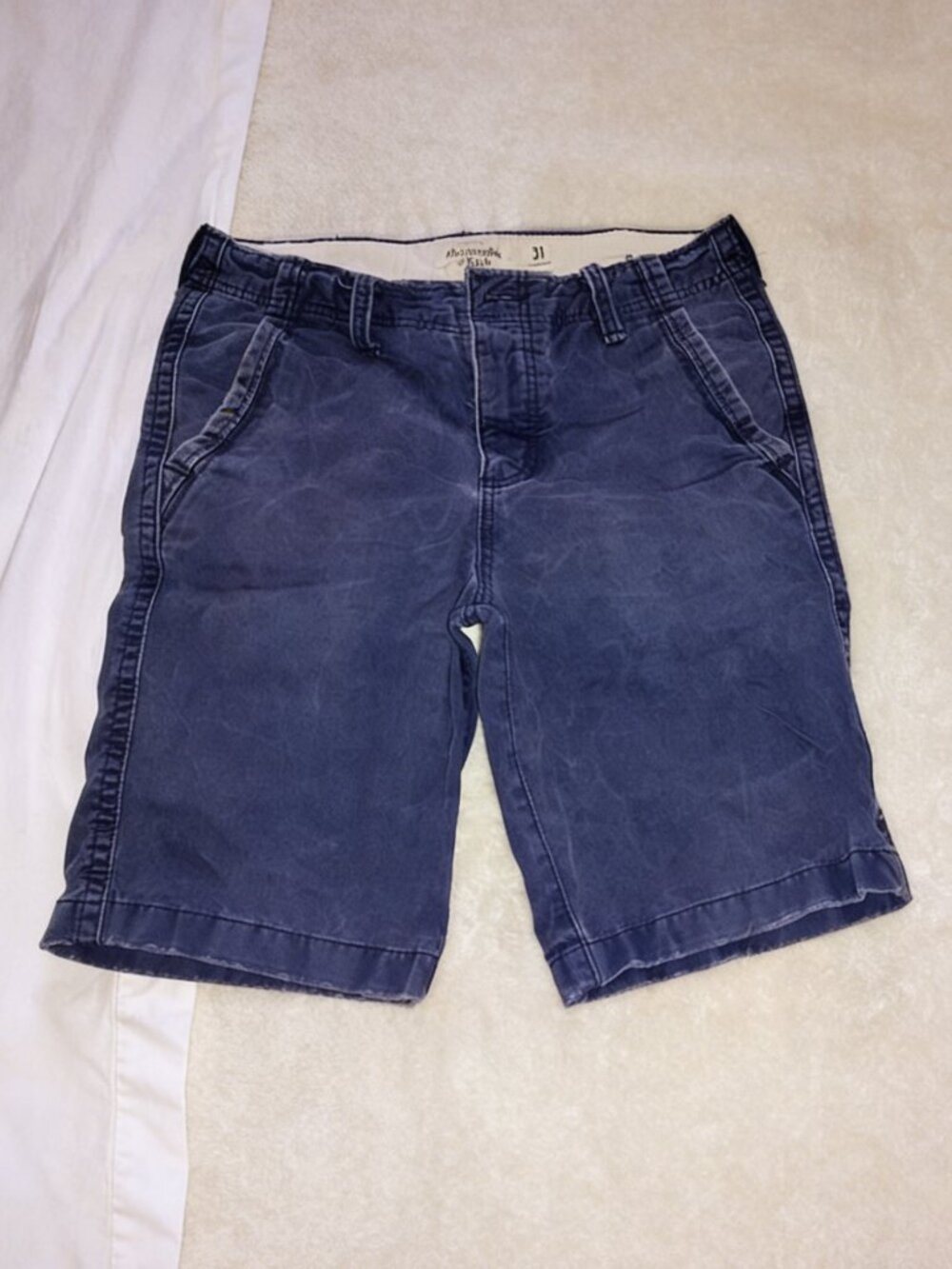 Abercrombie & Fitch Chino Shorts Blue Button Slash Pockets Solid Casual